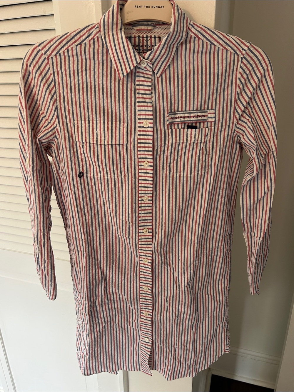 Vineyard Vines Men’s Red, Blue & White Striped Button-Down Shirt
